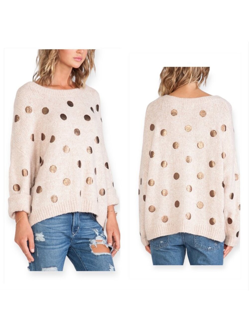 Essentiel Antwerp Hoovercraft Sweater, Size S, pale pink/beige with polka dots